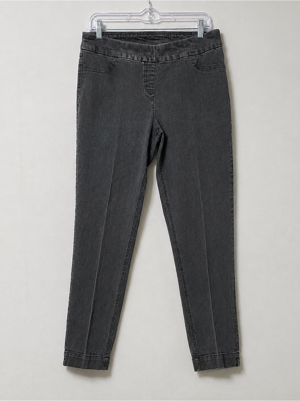 Slim-Sation Pull On Ankle Slit Tummy Control Jeans Charcoal Gray - Size 12